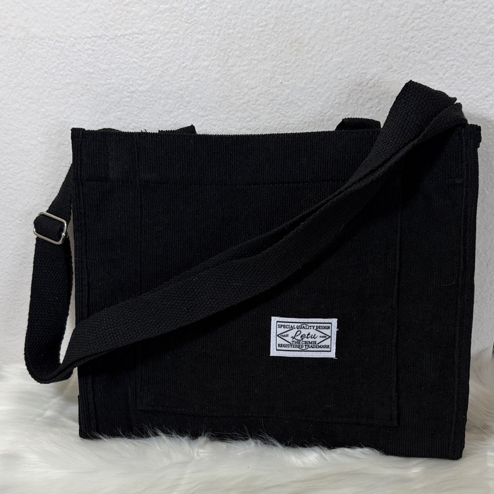 Letu Black Corduroy Adjustable Strap Tote Bag